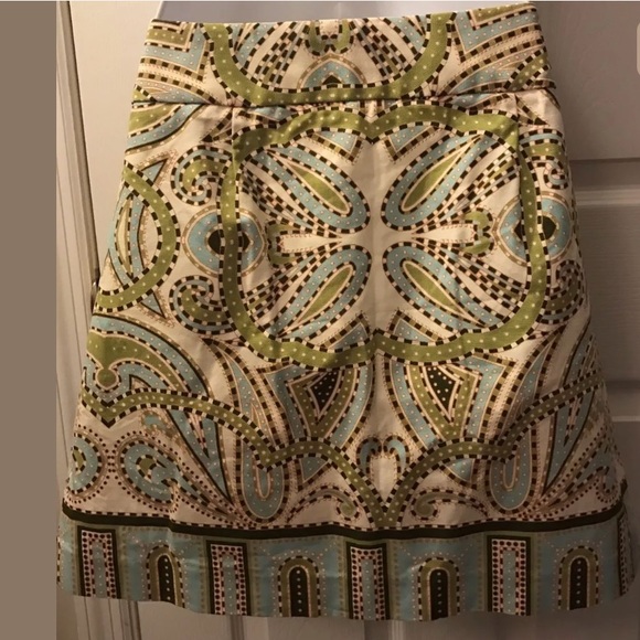 J. CREW Trastevere Paisley Skirt Button Front Mini Aqua Blue Green Ivory A-Line - Picture 4 of 5